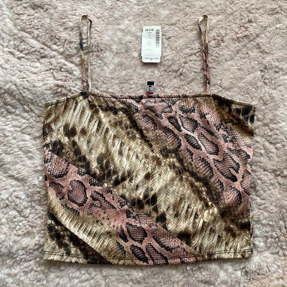 Snake print. Pink, brown and tan colors. New. Good condition